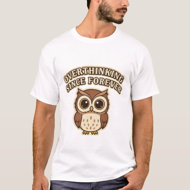 Retro Owl Overthinking Men’s Graphic T-Shirt (Frente)