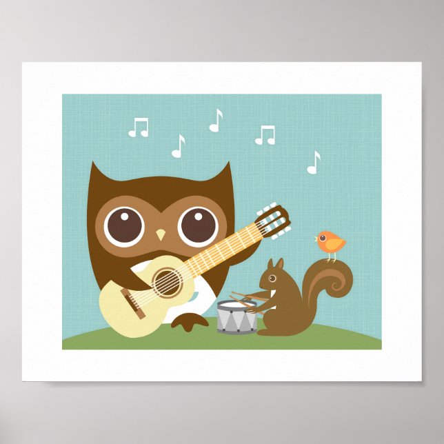Retro Owl Singing Poster Impressão (Frente)
