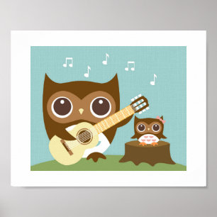 Retro Owl Singing Poster Impressão