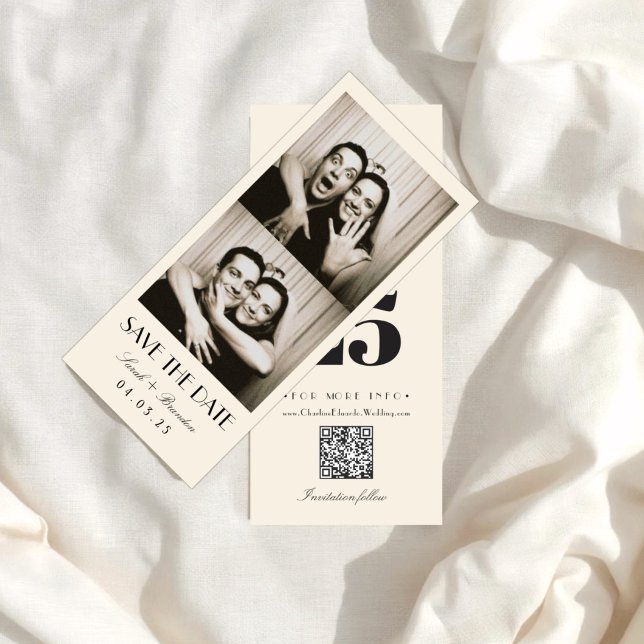 Retro Photobooth Typography Qrcode Save the Date I (Criador carregado)
