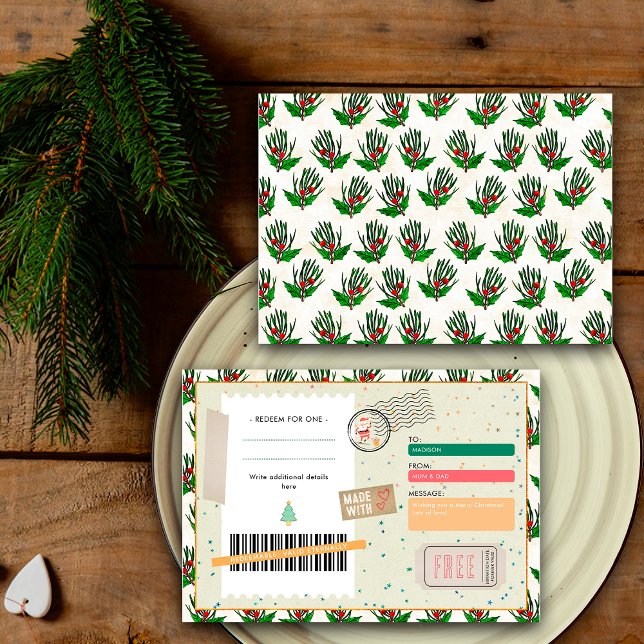 Retro Pine Branches Christmas Ticket Gift Coupon (Criador carregado)