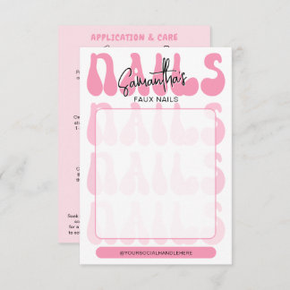 Retro Pink Acrylic Nails Care Guide Display Cards