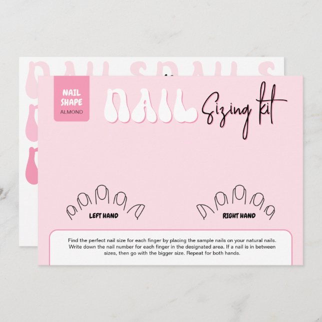 Retro Pink Faux Nails Sizing Kit Display Card (Frente/Verso)