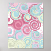 Retro Pink Mint Green Spiral Pattern Poster