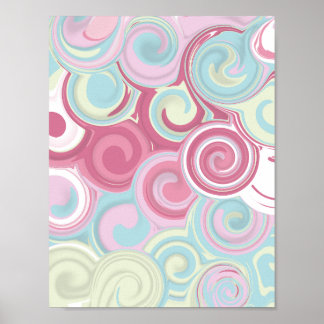 Retro Pink Mint Green Spiral Pattern Poster