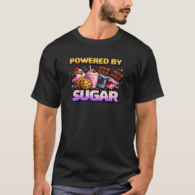 Retro Pixel Arcade Powered By Sugar T-Shirt (Frente)