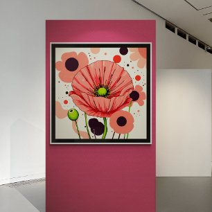 Retro Poppy Bloom - Art Impressão