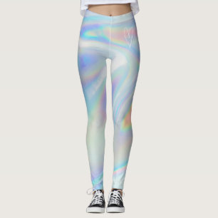 Retro Prata Holográfico Leggings Femininos