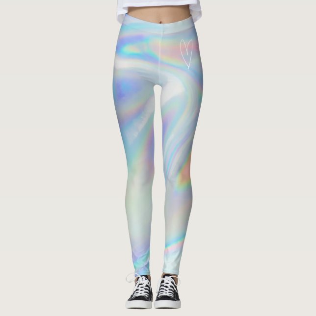 Retro Prata Holográfico | Leggings Femininos (Frente)