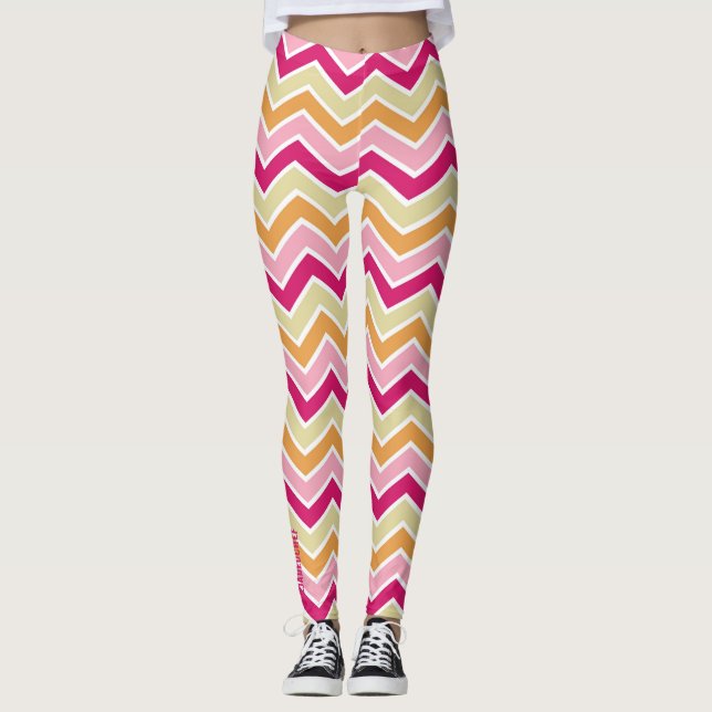 Retro Pulse: Leggings com Zigue-Zague de Chevron M (Frente)