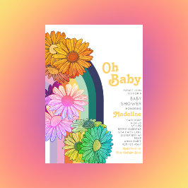 Retro Rainbow Oh Baby Daisy Chá de fraldas Convite