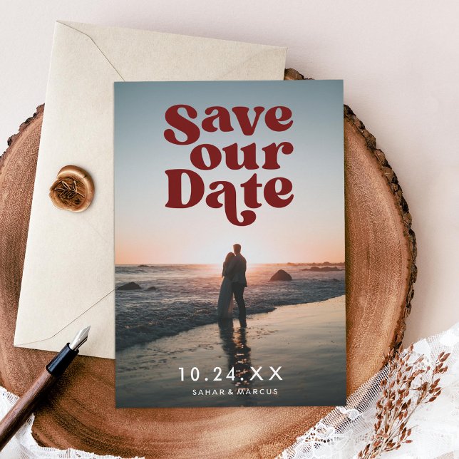 Retro Salve nosso Cartão com fotos de Borda de Dat (Criador carregado)