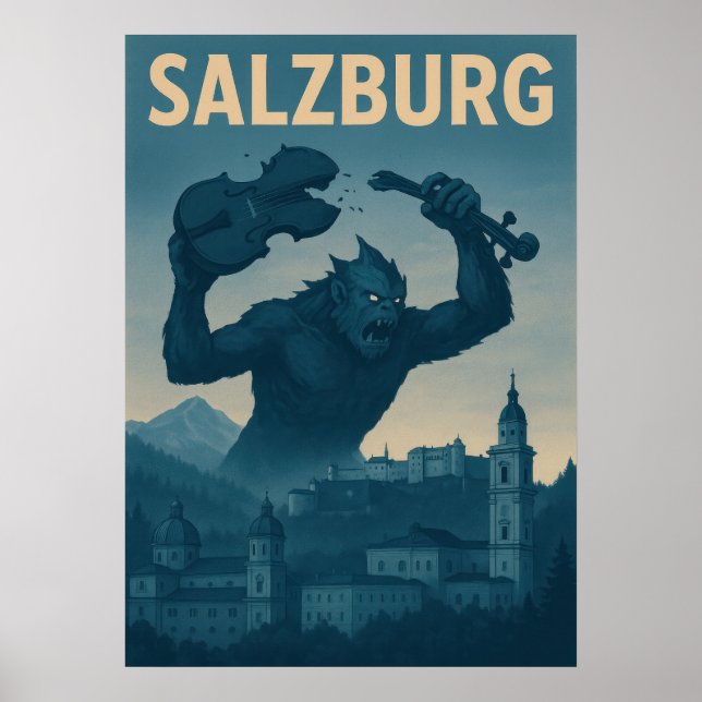 Retro Salzburg Monster Attack Travel Poster (Frente)