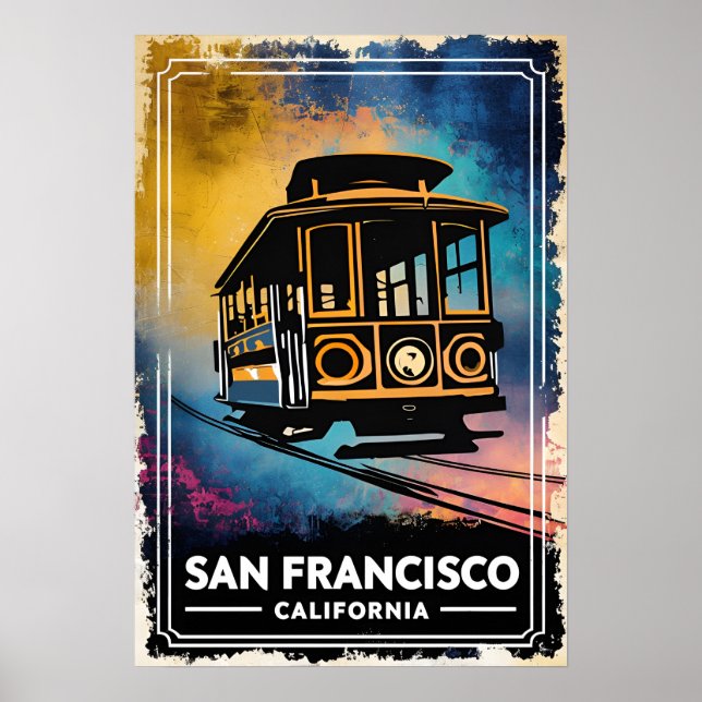 Retro San Francisco Cable Car Art Impressão (Frente)