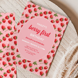 Retro Strawberry Berry Primeiro Convite de Anivers