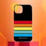 Retro Stripe Padrão Rainbow vintage<br><div class="desc">Adicione o seu nome a este design masculino com faixas ousadas. Um design retrovisor com fonte inspirada nos anos 70 e um padrão mínimo. Todas as cores podem ser alteradas. Crie o seu e mude as cores para a sua combinação favorita.</div>