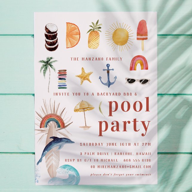 Retro Summer Surf | Convite para Festa na Piscina (Criador carregado)