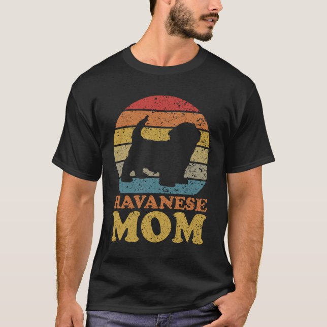 Retro Sunset Havanese Dog Mãe T-Shirt (Frente)