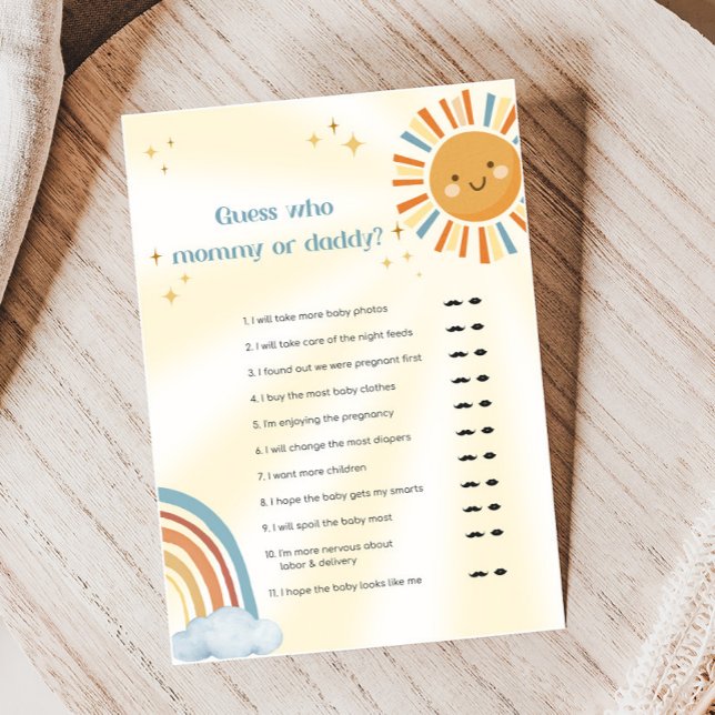 Retro Sunshine Baby Shower Guess Who Game (Retro Here Comes The Son Sunshine Baby Shower Game)
