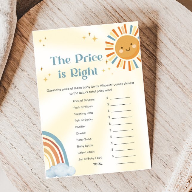 Retro Sunshine Baby Shower The Price Is Right Game (Retro Here Comes The Son Sunshine Baby Shower Game)