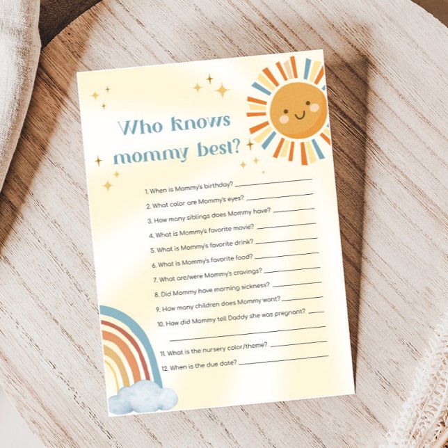 Retro Sunshine Baby Shower Who Knows Mommy Game (Retro Here Comes The Son Sunshine Baby Shower Game)