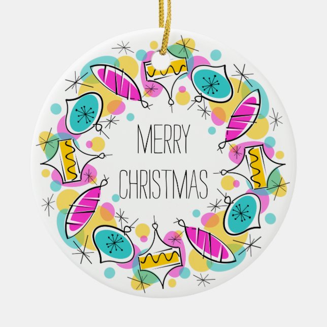 Retro Tree Baubles Circular Enfeites de natal redo (Frente)