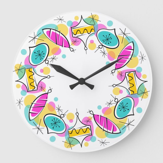 Retro Tree Baubles Relógio Circular (Frente)