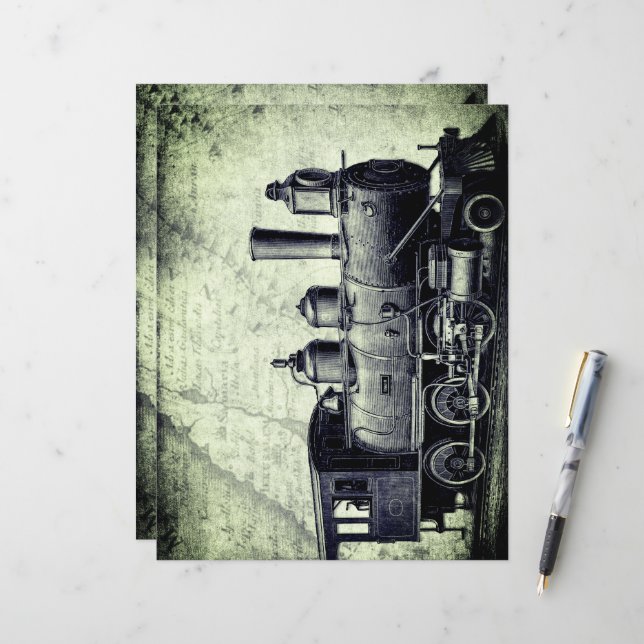 Retro, trem de safra, estilo steampunk, tema cient (Frente/Verso In Situ)