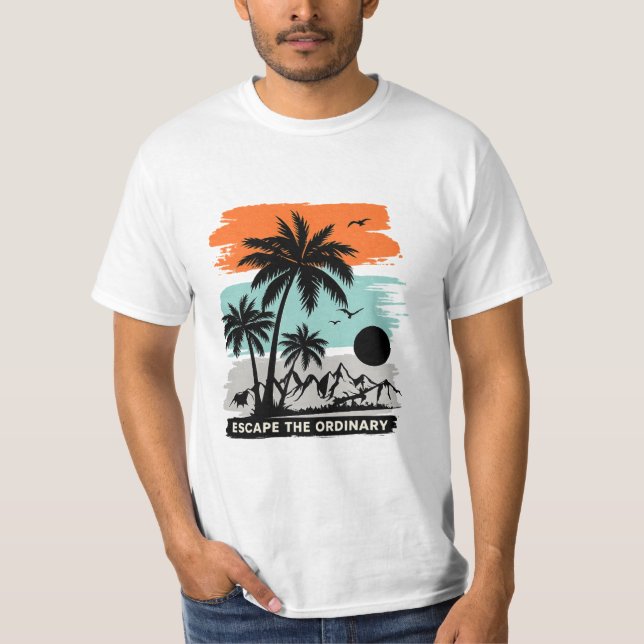 Retro Tropical Sunset Palm Tree T-Shirt – Minimal  (Frente)