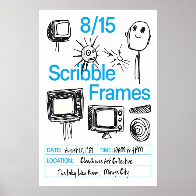 Retro TV Doodle Art Print Scribble Frames Poster (Frente)