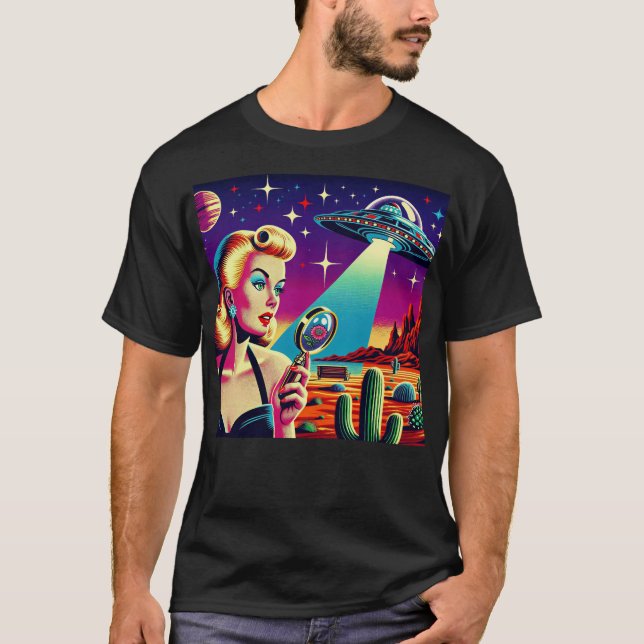 Retro UFO Pin-Up T-Shirt (Frente)