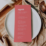 Retro Verão | Menu Janto Casamento Rosa Quente<br><div class="desc">Este cartão de janto de casamento cor-de-rosa-quente é perfeito para um casamento colorido. O único design de vintage moderno apresenta uma vibrante tipografia rosa-quente e branca-vibrante e corajosa com vibrações divertidas. Este menu pode ser usado para recepção de casamento,  janto de ensaio ou qualquer evento.</div>