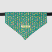 Retro Verde Azul Patchwork Floral Personalizado Mé