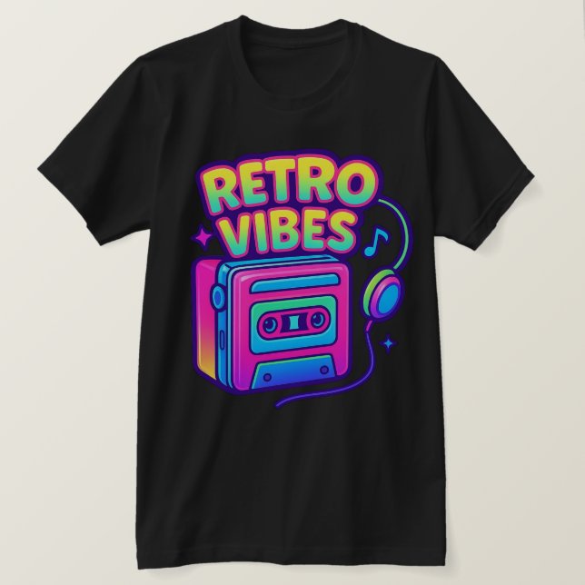 Retro Vibes Neon Cassette Player T-Shirt (Frente do Design)