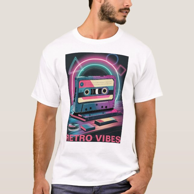 Retro Vibes: Neon Cassette T-Shirt (Frente)