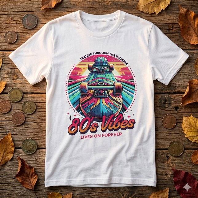 Retro Vintage 80s Skateboard Sunrise T-Shirt (Criador carregado)