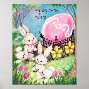retro vintage Páscoa bunnies decor poster