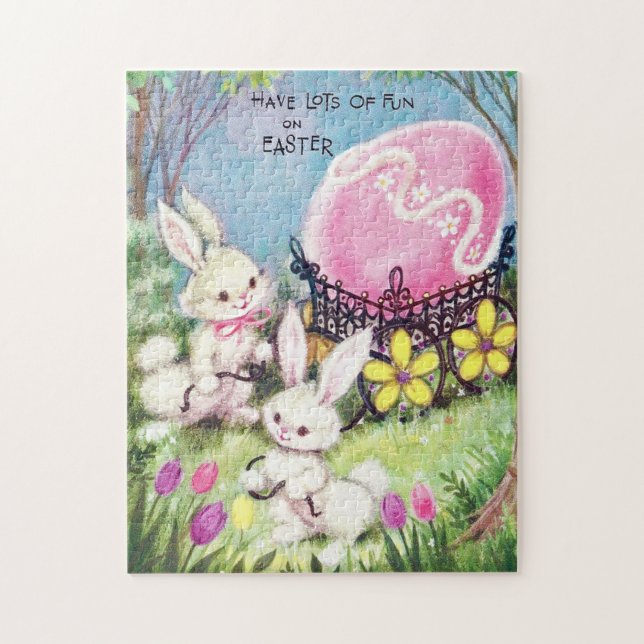 retro vintage Páscoa bunnies quebra-cabeça de queb (Vertical)
