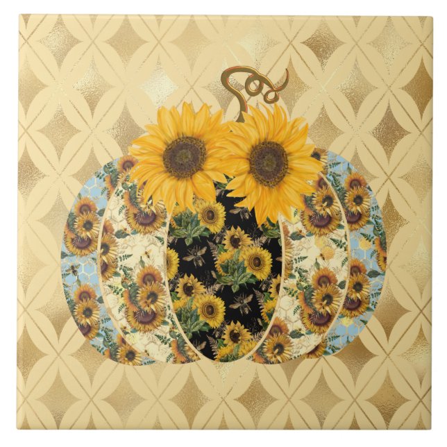 Retro Vintage Sunflower Pumpkin Azulejo cerâmico (Frente)