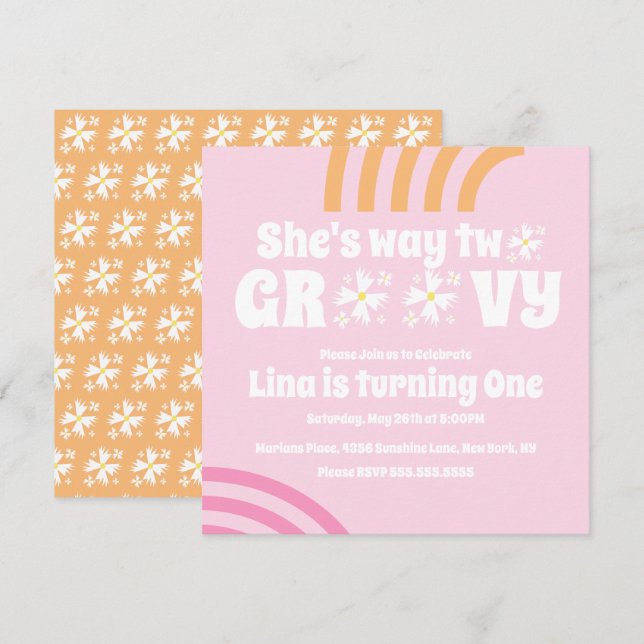 Retro Way 2 Groovy Daisy Flower Birthday (Frente/Verso)