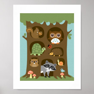 Retro Woodland Animais Poster