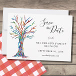 Reunião Familiar Salve O Cartão-Postal De Anúncio<br><div class="desc">Reunião Familiar Salve O Cartão-Postal De Anúncio De Data. Peça à sua família que salve a data para a Reunião da Família com este cartão postal na moda. Apresenta uma árvore genealógica nas cores do arco-íris num fundo branco. Há modelos para você personalizar com seu nome de família e seus...</div>