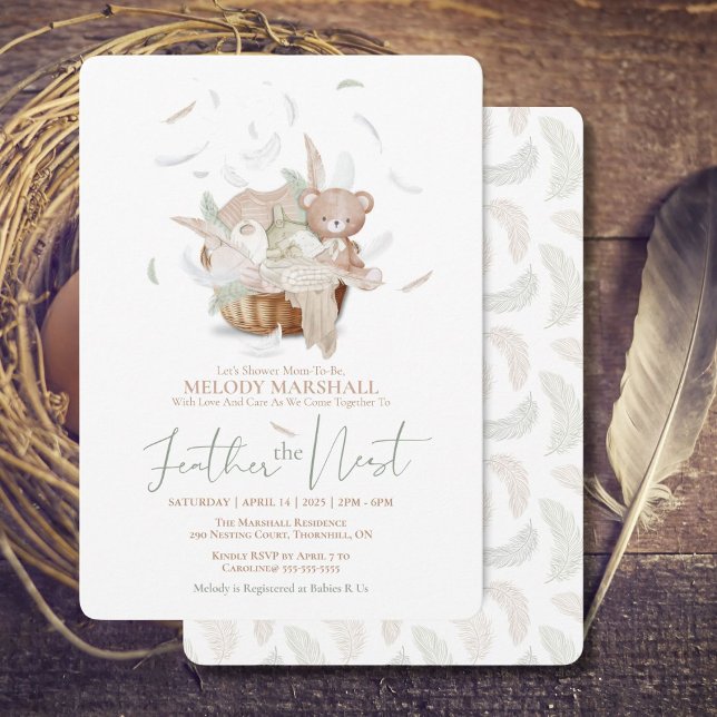 Reunir O Convite Ao Chá de fraldas Do Ninho (Elegant baby shower invitation to celebrate and feather the nest with love)