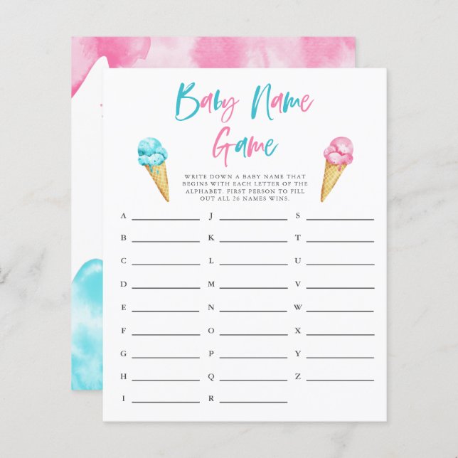 Rever Gênero Sorvete Nome do Bebê Jogo do Chá (Frente/Verso)