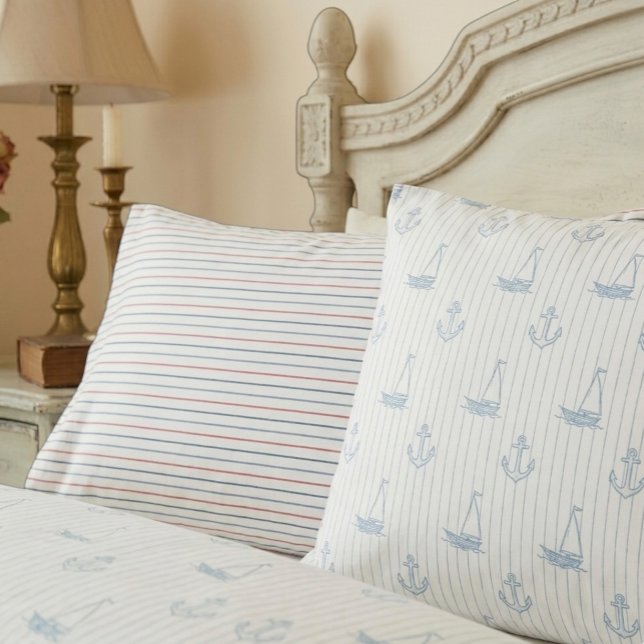 Reversible Nautical Sailboat Striped Pillowcases (Criador carregado)