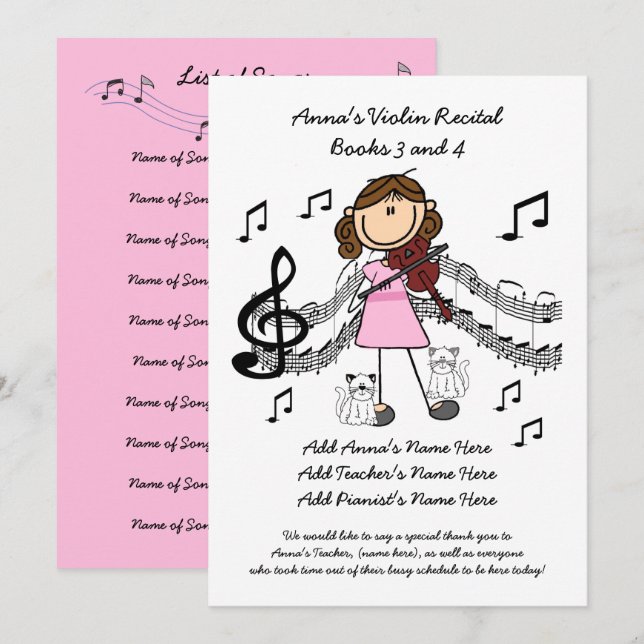 Revisado o Cartão de Convite Violino de Anna (Frente/Verso)