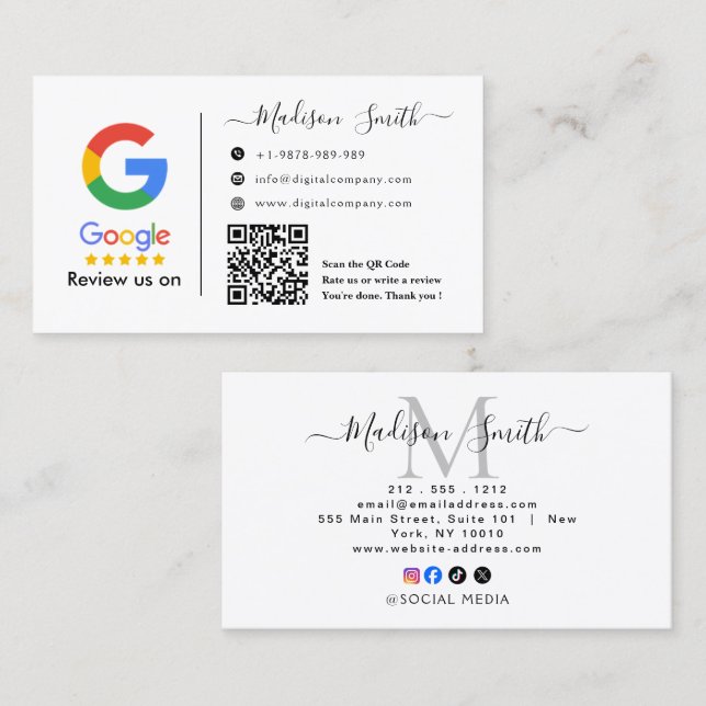 Revisão do Google com cartão de visita com link de (Frente/Verso)