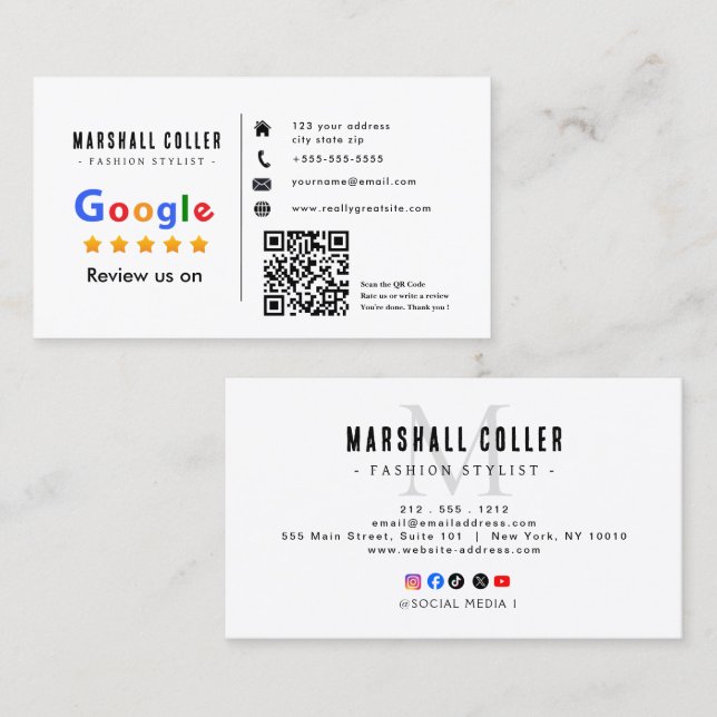 Revisão do Google com cartão de visita com link de (Frente/Verso)