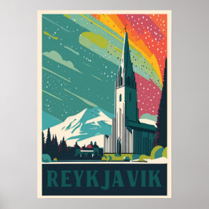 Reykjavik, Iceland, Travel poster