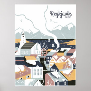 Reykjavik, Islândia, poster de viagens